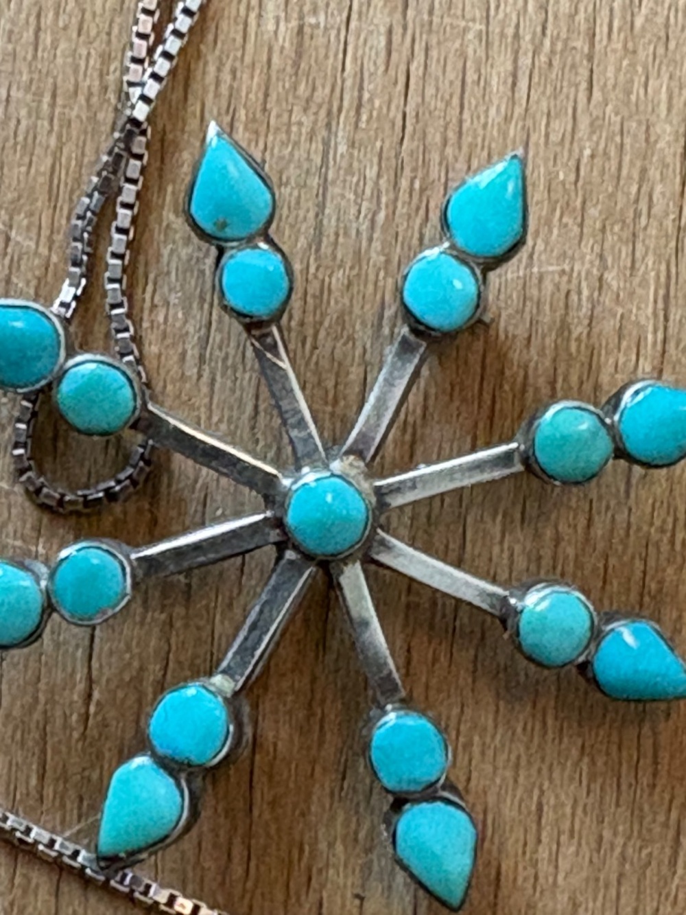 Zuni Vera Halusewa Sterling Silver Turquoise Snowflake Pin Pendant Necklace - Picture 6 of 17